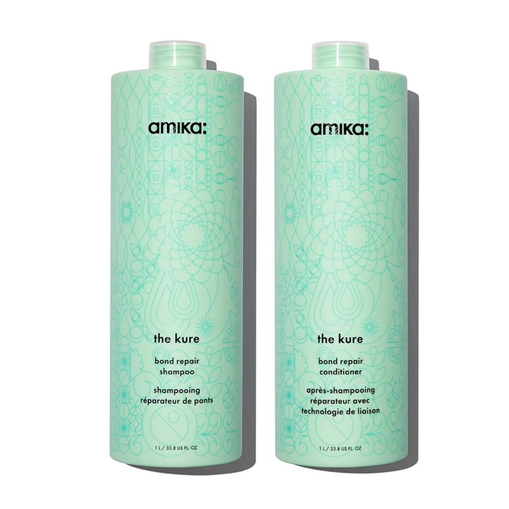 amika The Kure Bond Repair Shampoo and Conditioner Set - Mint Green
